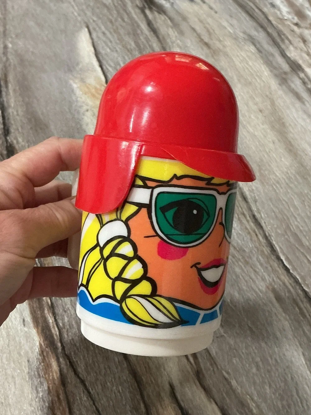Vintage 1970s Deka Novelty Cup Mug Girl Sunglasses Red Baseball Hat Lid
